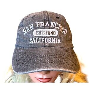 San Francisco California distressed Gray Baseball Cap Hat